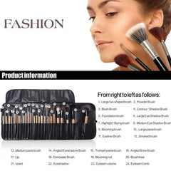 24-Piece Makeup Brush Set displayed with brushes laid out, highlighting various brush types for professional makeup application.