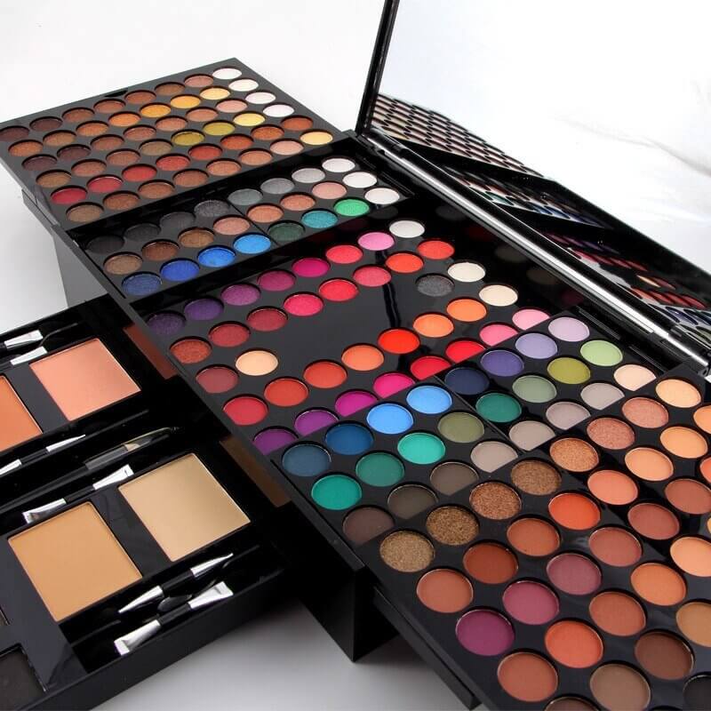 180 color eyeshadow palette featuring vibrant shades and pressed powders for versatile makeup application.