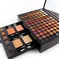 180 color eyeshadow palette showcasing vibrant eyeshadows and pressed powders in an elegant makeup kit.