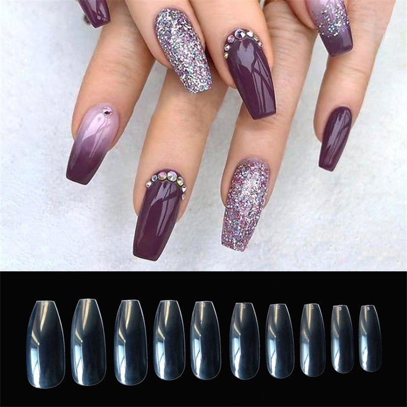 500pcs Press - On False Nails – Clear & Natural ABS Acrylic Tips (10 Sizes) - Charms