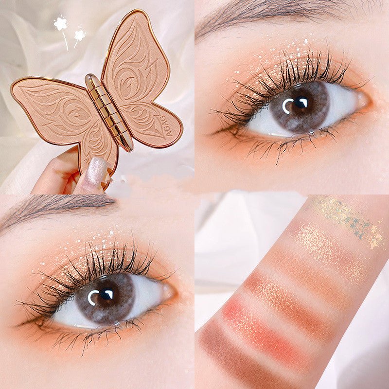 6 - Color Butterfly Eyeshadow Palette – Glitter, Matte & Pearl Finishes - Charms