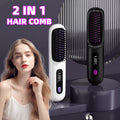 Cordless Hair Straightener Brush – Wireless Heated Styling Comb with LCD & USB - C Charging - Charms