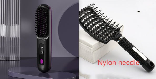 Cordless Hair Straightener Brush – Wireless Heated Styling Comb with LCD & USB - C Charging - Charms