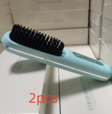 Cordless Hair Straightener Brush – Wireless Heated Styling Comb with LCD & USB - C Charging - Charms
