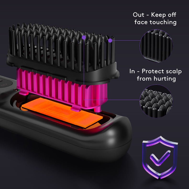 Cordless Hair Straightener Brush – Wireless Heated Styling Comb with LCD & USB - C Charging - Charms