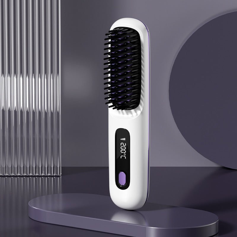 Cordless Hair Straightener Brush – Wireless Heated Styling Comb with LCD & USB - C Charging - Charms