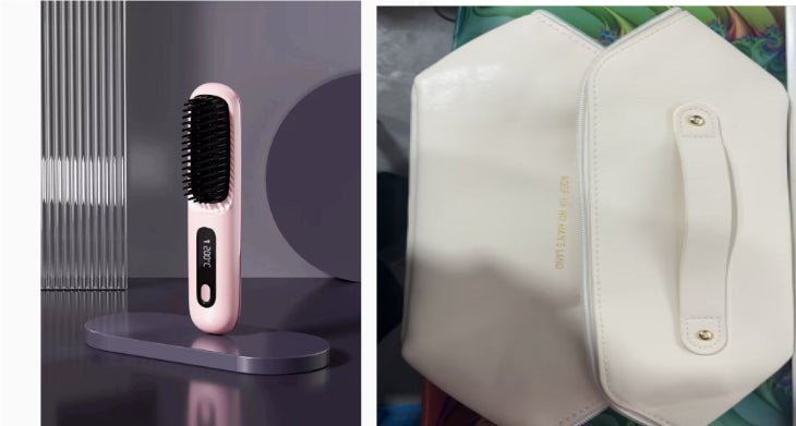 Cordless Hair Straightener Brush – Wireless Heated Styling Comb with LCD & USB - C Charging - Charms