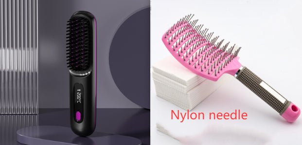 Cordless Hair Straightener Brush – Wireless Heated Styling Comb with LCD & USB - C Charging - Charms