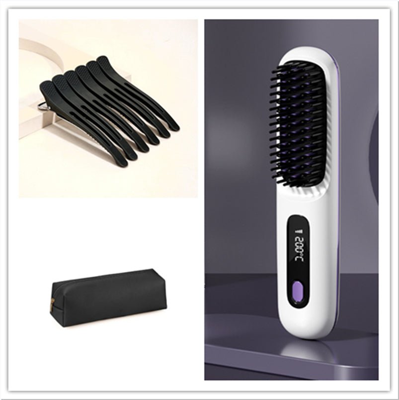 Cordless Hair Straightener Brush – Wireless Heated Styling Comb with LCD & USB - C Charging - Charms