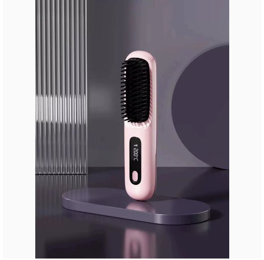 Cordless Hair Straightener Brush – Wireless Heated Styling Comb with LCD & USB - C Charging - Charms