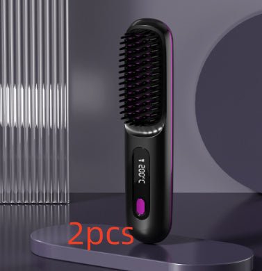 Cordless Hair Straightener Brush – Wireless Heated Styling Comb with LCD & USB - C Charging - Charms