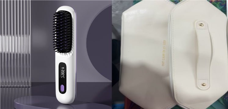 Cordless Hair Straightener Brush – Wireless Heated Styling Comb with LCD & USB - C Charging - Charms
