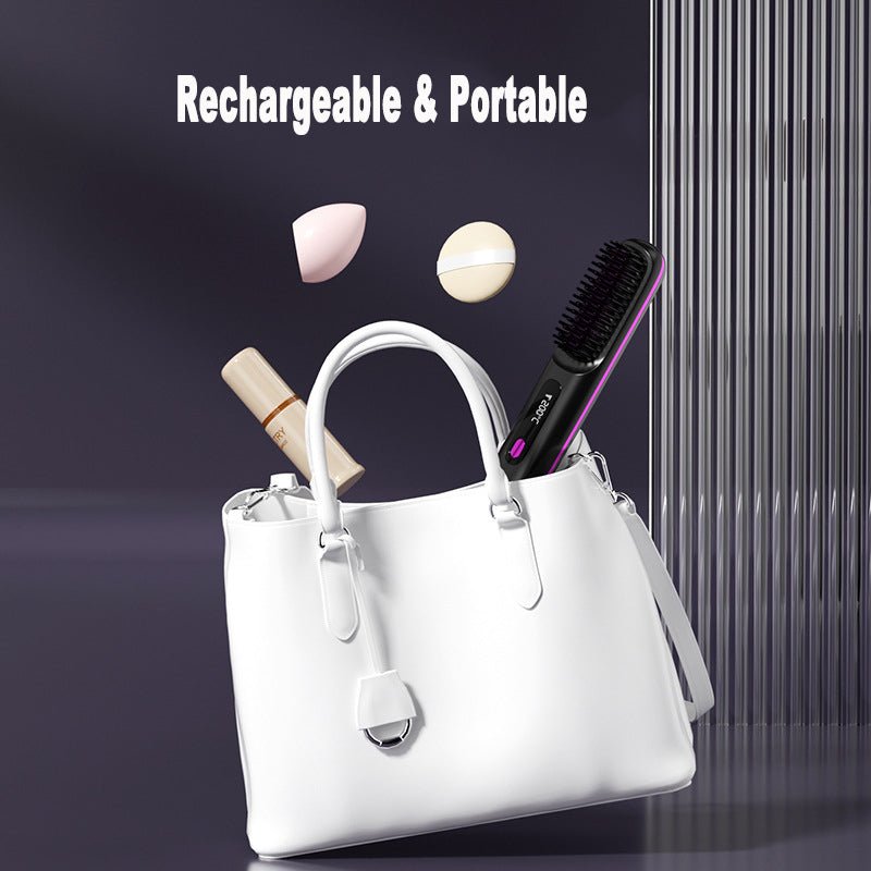 Cordless Hair Straightener Brush – Wireless Heated Styling Comb with LCD & USB - C Charging - Charms