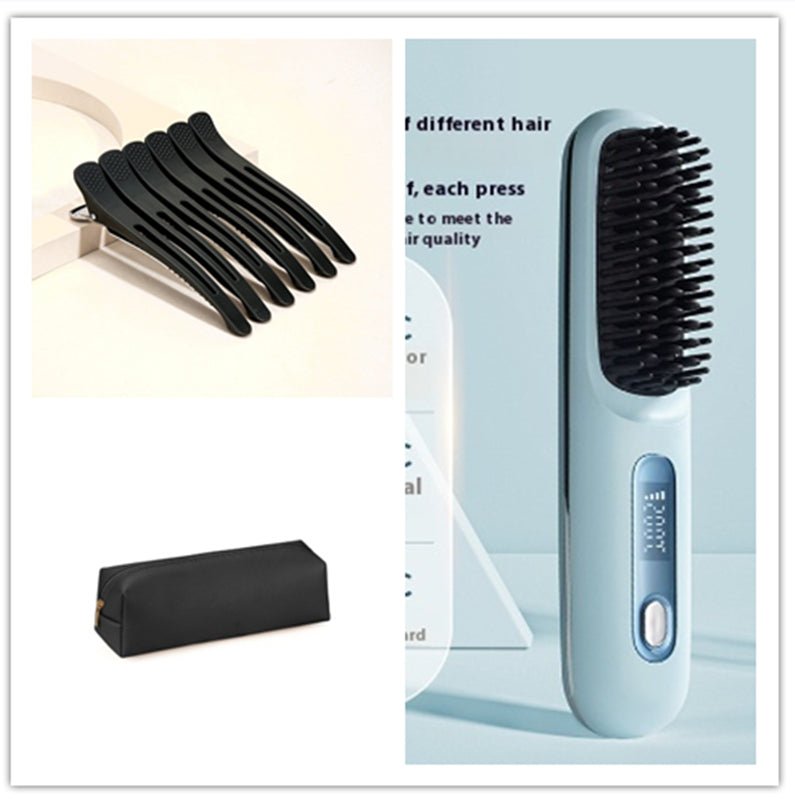 Cordless Hair Straightener Brush – Wireless Heated Styling Comb with LCD & USB - C Charging - Charms