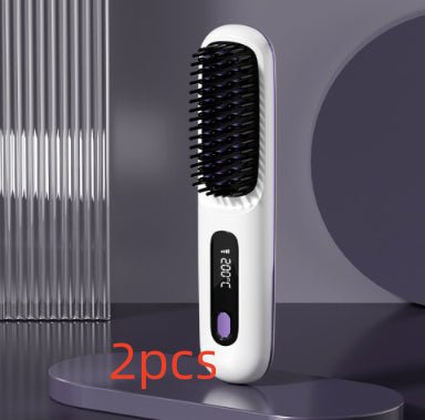 Cordless Hair Straightener Brush – Wireless Heated Styling Comb with LCD & USB - C Charging - Charms