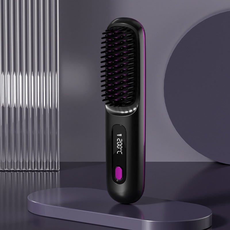 Cordless Hair Straightener Brush – Wireless Heated Styling Comb with LCD & USB - C Charging - Charms
