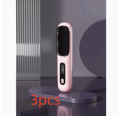 Cordless Hair Straightener Brush – Wireless Heated Styling Comb with LCD & USB - C Charging - Charms