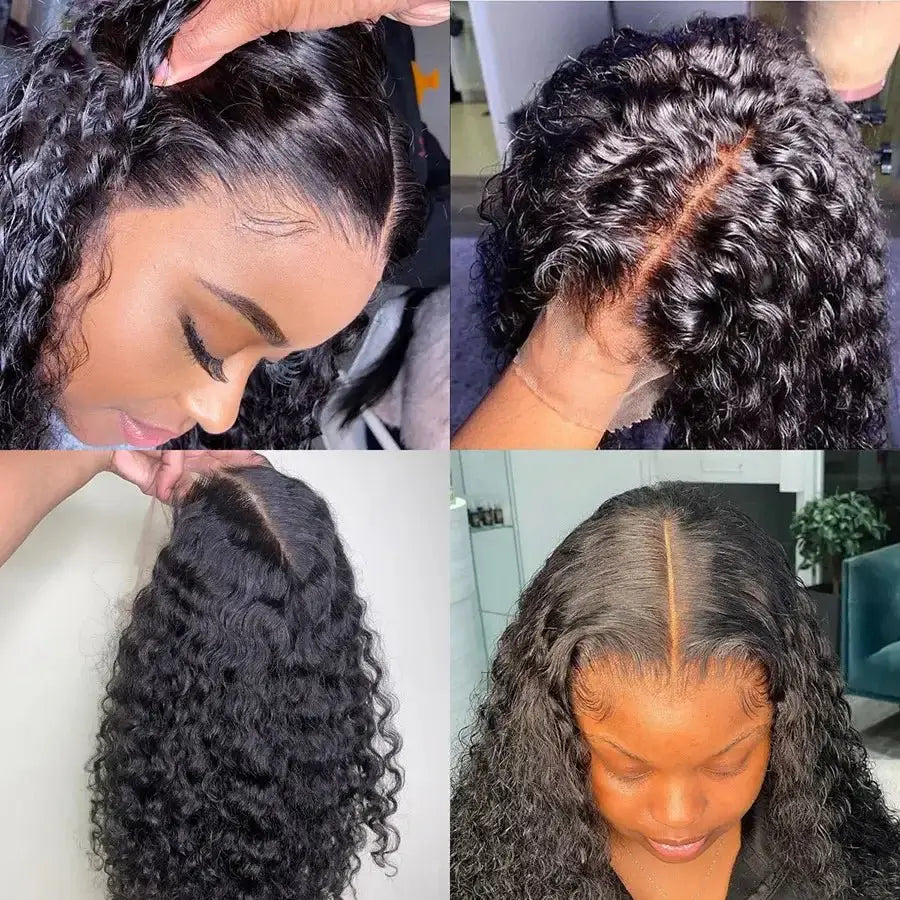 Curly long human hair extensions displayed in various styles, showcasing luxurious Burmese hair texture and patterns.