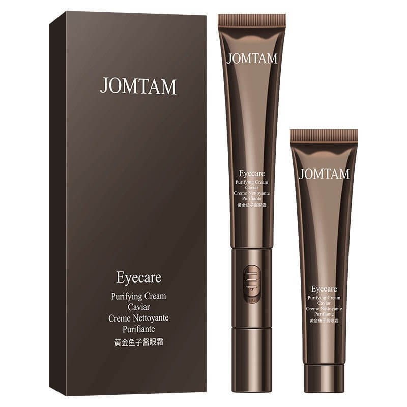 Jomtam Eyecare purifying cream set, includes caviar eye cream for puffiness and dark circles, in elegant packaging.