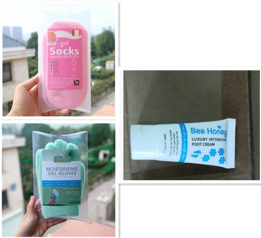 Honey foot repair cream with gel socks and moisturising gel gloves for deep hydration.
