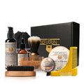 Mens Beard Grooming Kit - Complete 9-Piece Care Set including shampoo, soap, combs, and brush.