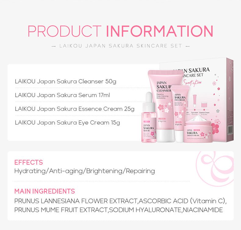 Sakura Glow 4 - Piece Skincare Set - Charms