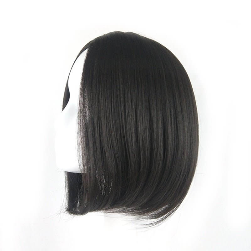 Remy Brazilian short bob wig displayed on a mannequin side view, featuring soft and silky hair texture.