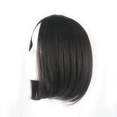 Remy Brazilian short bob wig displayed on a mannequin side view, featuring soft and silky hair texture.