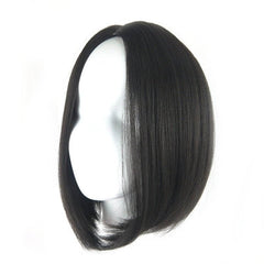 Remy Brazilian short bob wig displayed on a mannequin showcasing its natural look and sleek style.