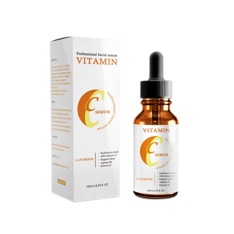 Vitamin C Hyaluronic Serum in a glass bottle with dropper and packaging for skincare routine.